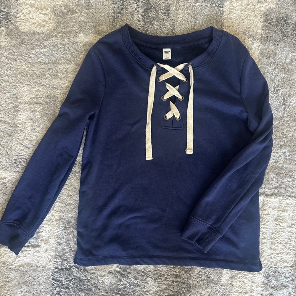Old Navy Boat Coastal Blue Women Pullover Top Sweatshirt Small S Lace Up